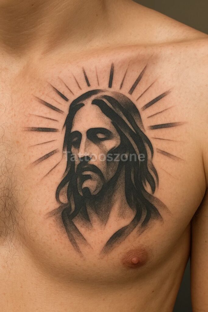 Abstract Jesus Face with Light Rays