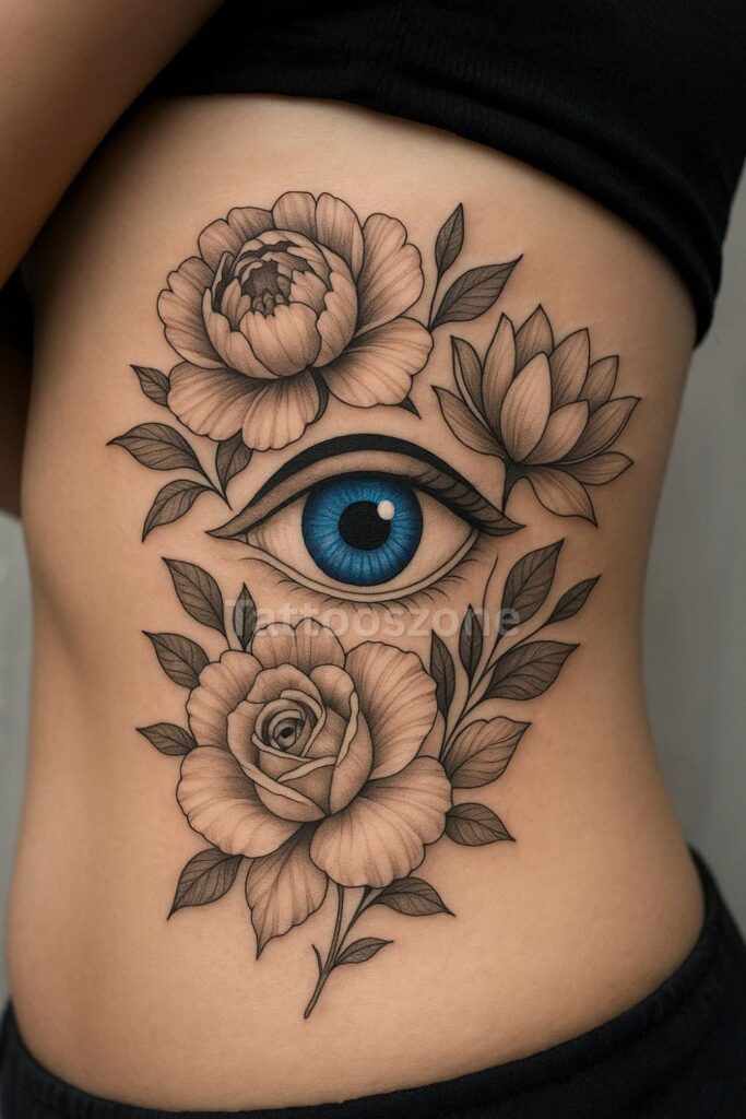 Beautiful Evil Eye floral tatto