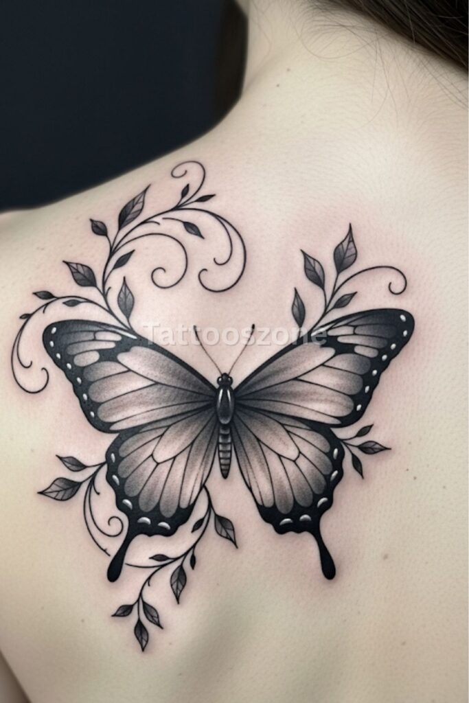 Black and Grey Butterfly Tattoo