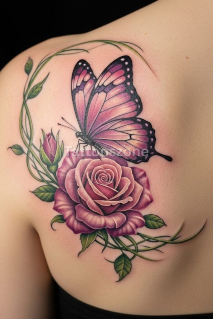 Butterfly and Flower Combination tattoo