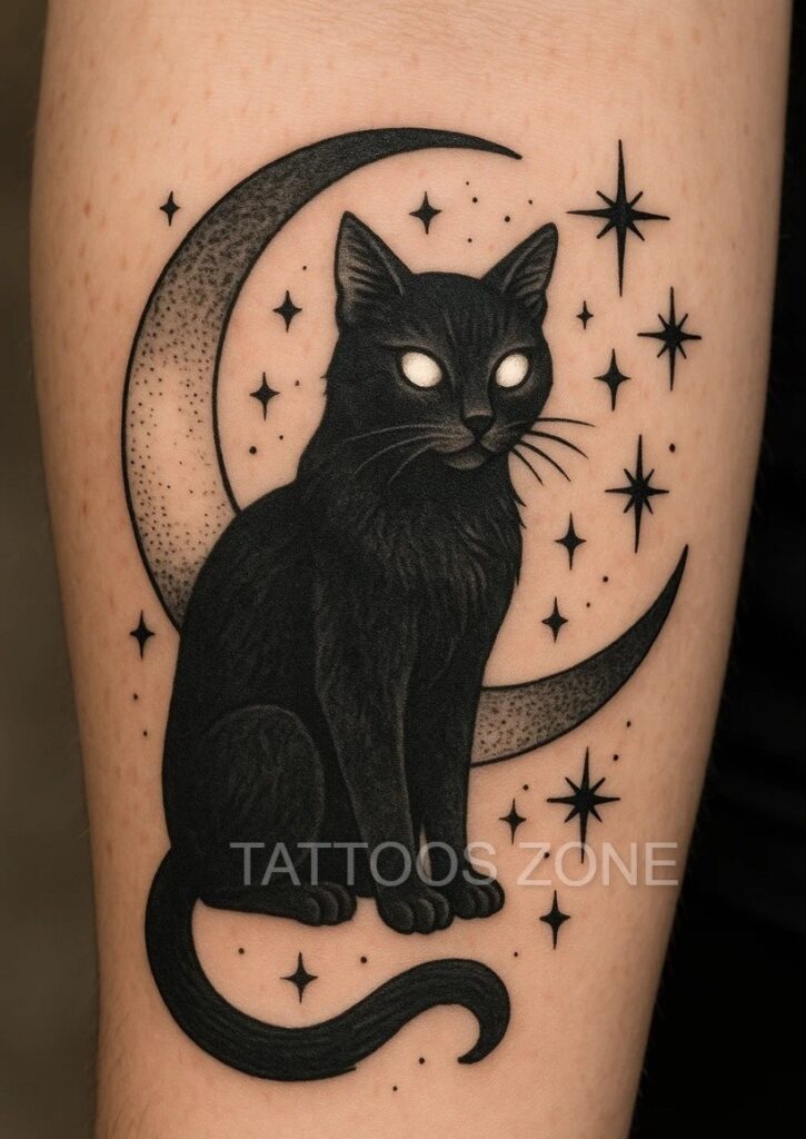 Cat with star tattoo on arm