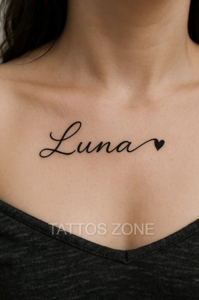 Dog collarbone tattoo with name