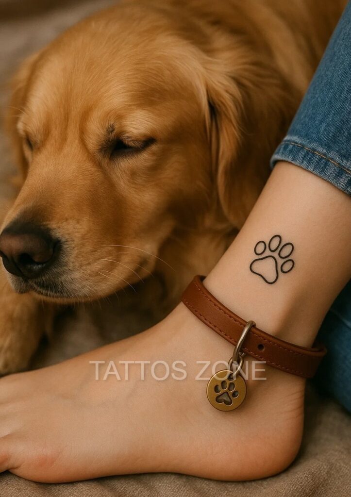 Dog paw tattoo on ankle