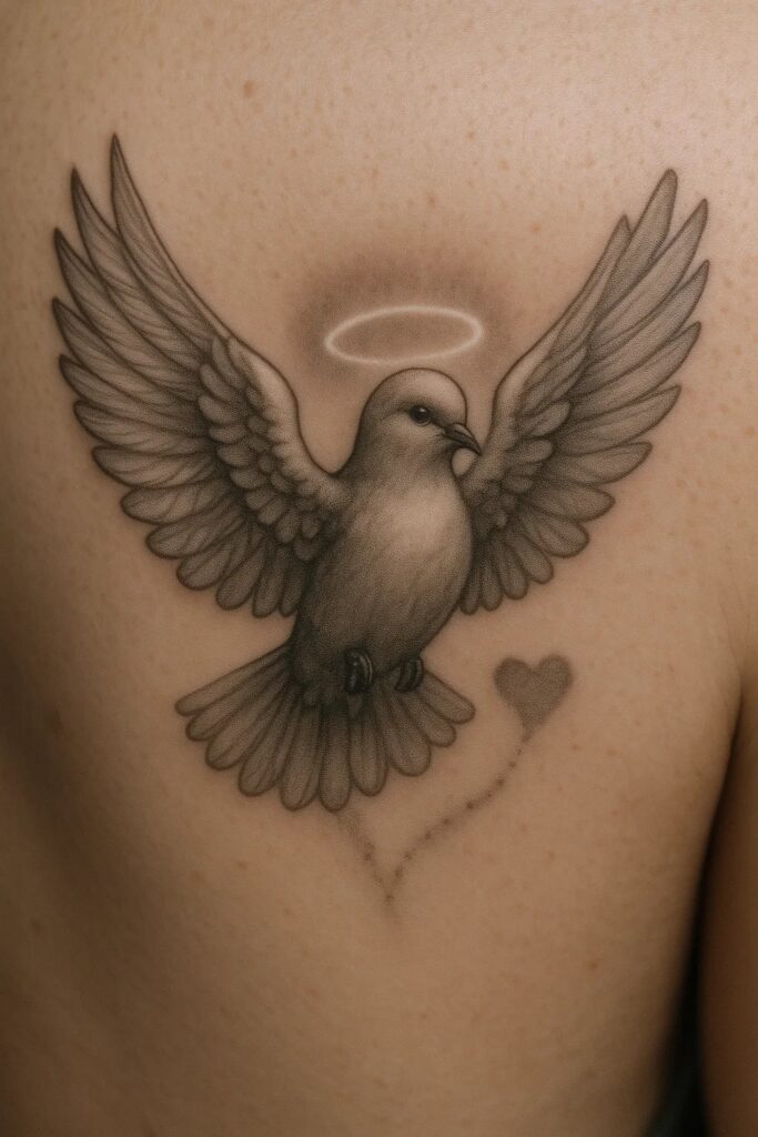 Dove memorial-style tattoo
