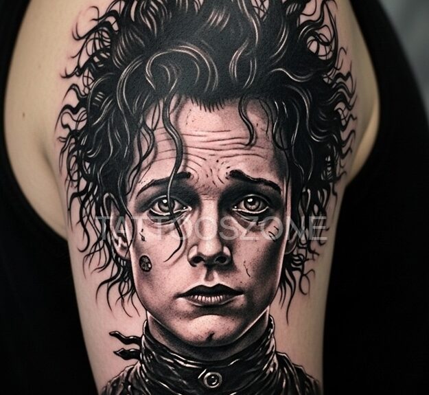 Edward Scissorhands tattoo on upper arm