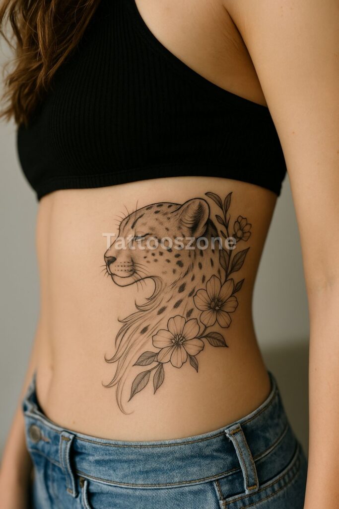 Feminine Cheetah Profile tattoo