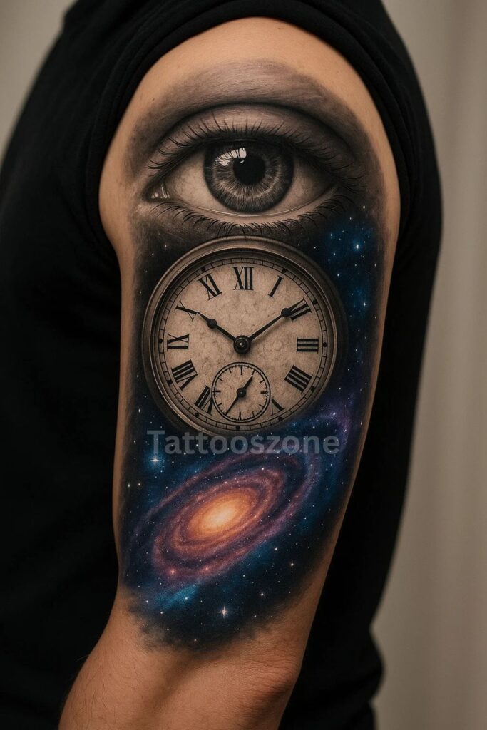 Galaxy filled eye tattoo design