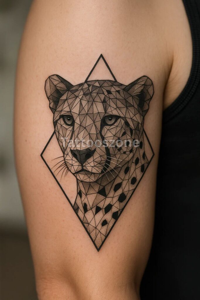 Geometric Cheetah Fusion tattoo