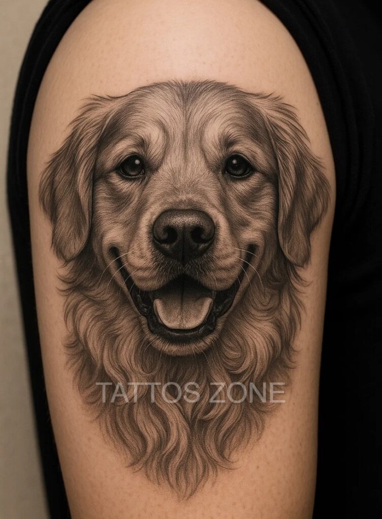 Golden retriever upper arm tattoo