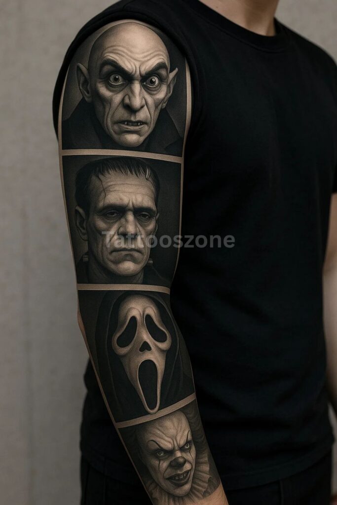 Horror Collage Sleeve tattoo
