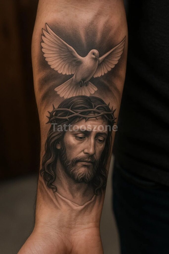 Jesus and Dove Tattoo
