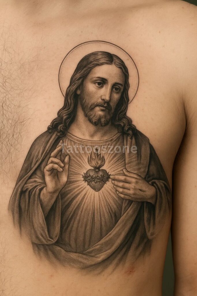 Jesus with Sacred Heart tattoo
