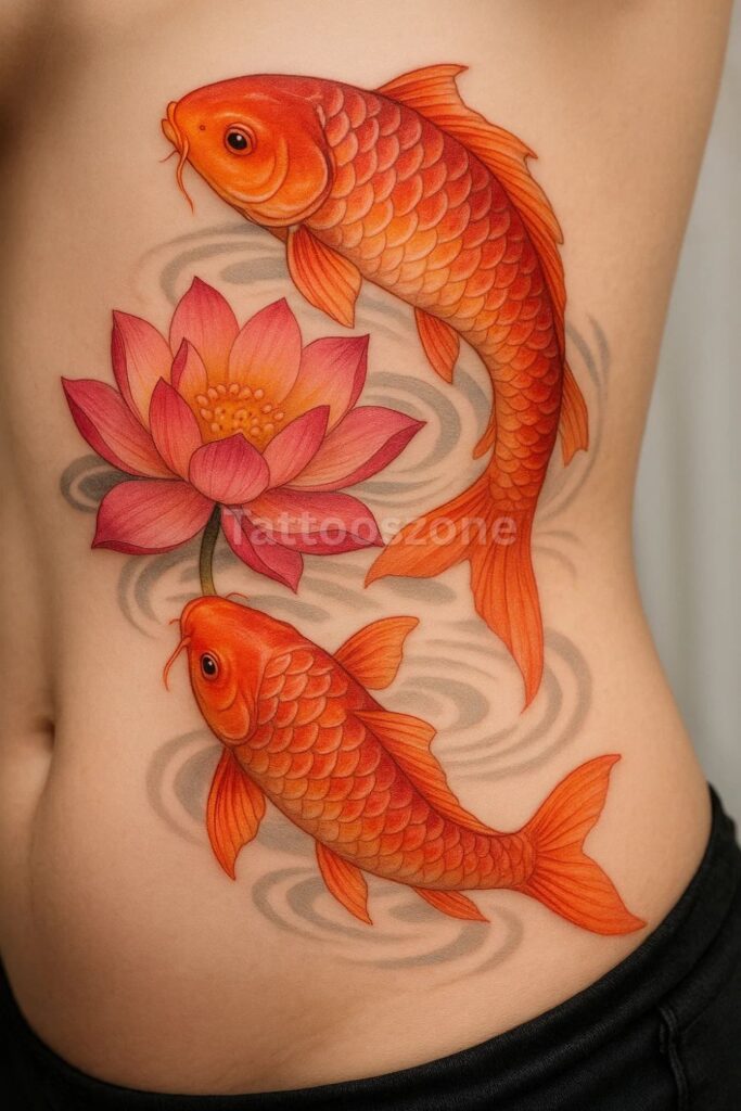 Koi with Lotus Flower tattoo