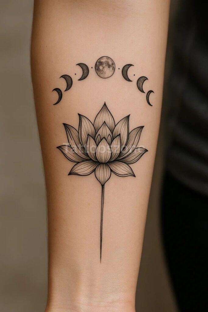 Lotus with Moon Phases tattoo