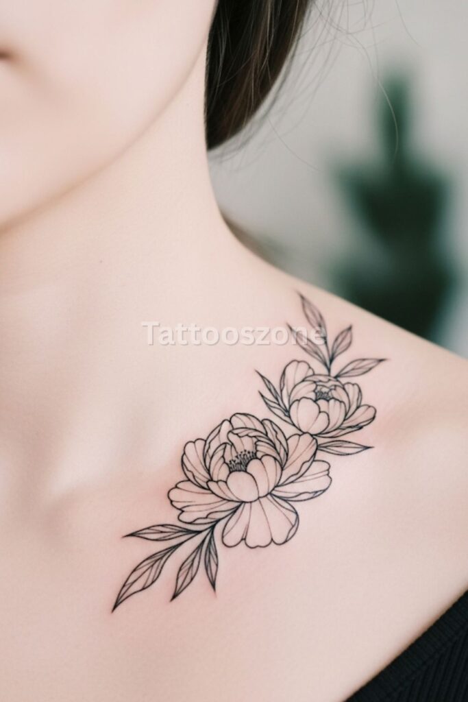 Minimal Line Peony for the Collarbone