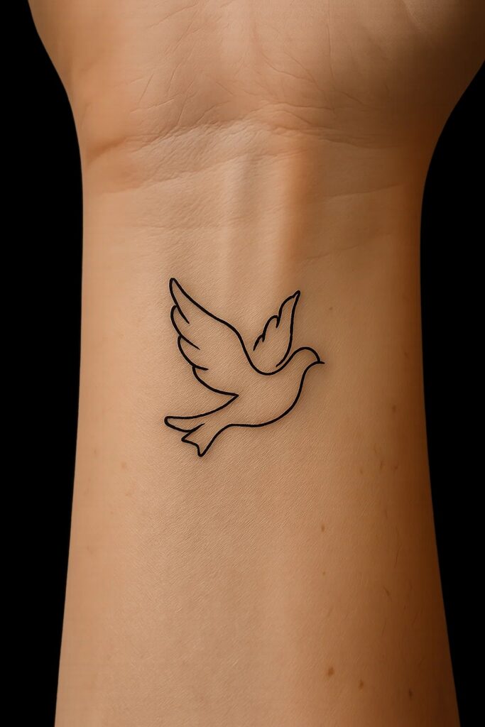 Minimalist Dove tattoo design at hand