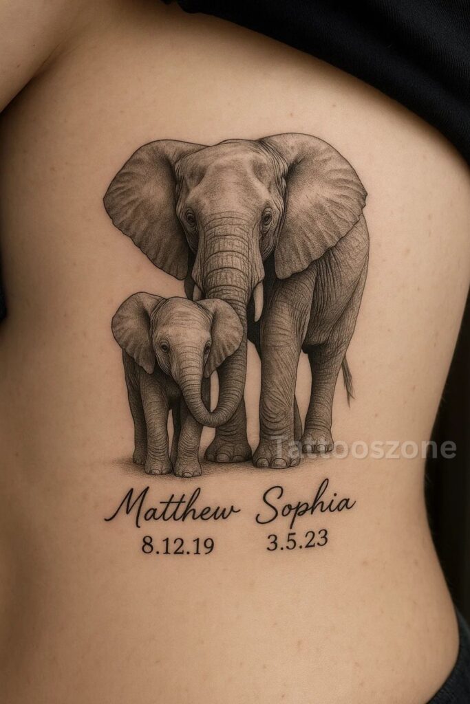 Mother and Baby Elephant Tattoo