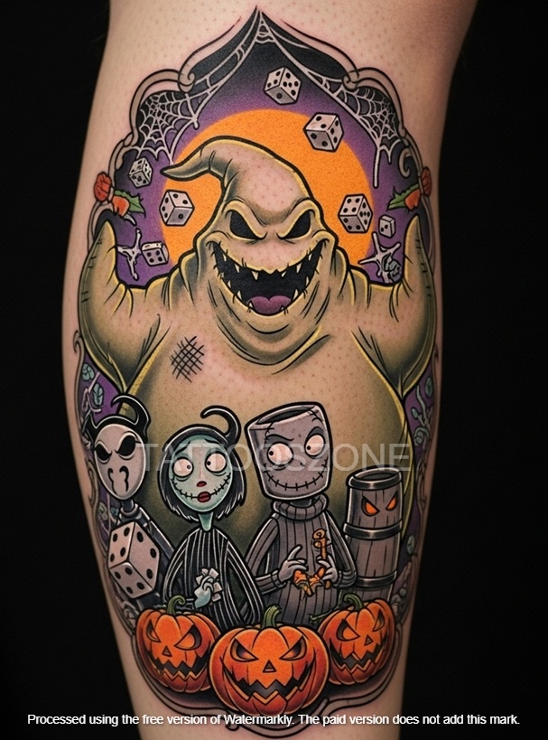 Oogie with trio tattoo on leg