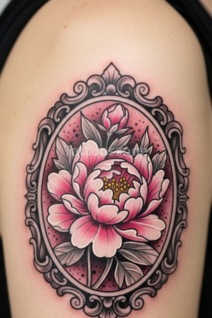 Peony in a Frame tattoo design