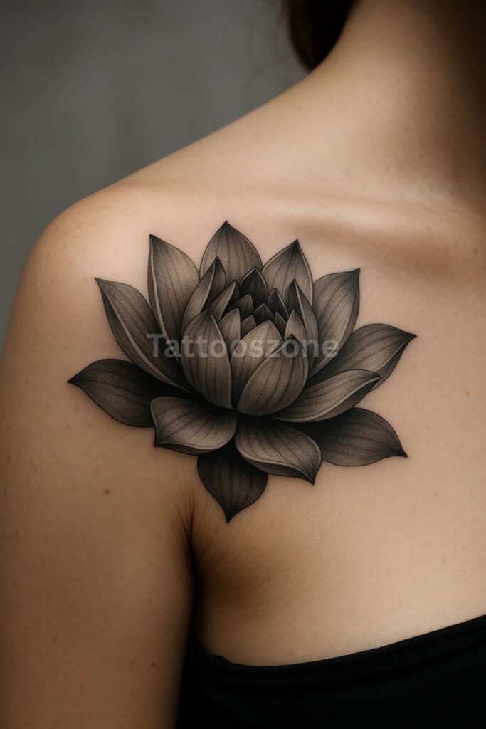 Realistic Shaded Lotus tattoo