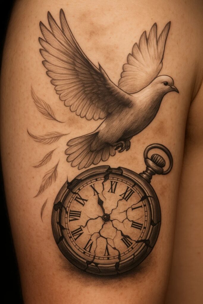 Stunning dove with elements tattoo