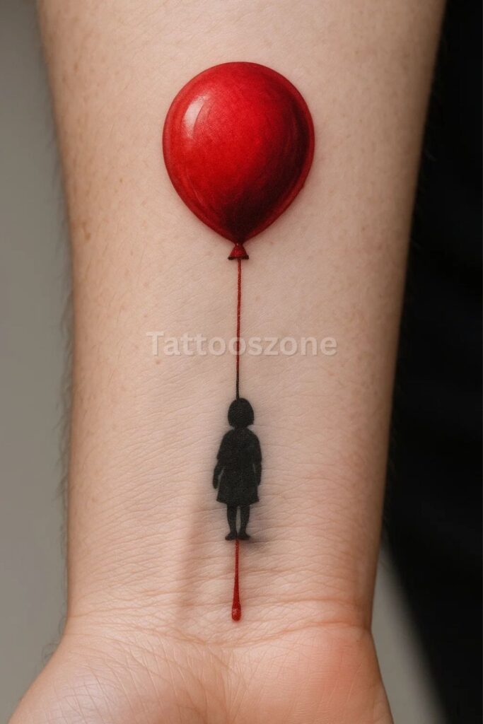 Tattoo of floating red balloon