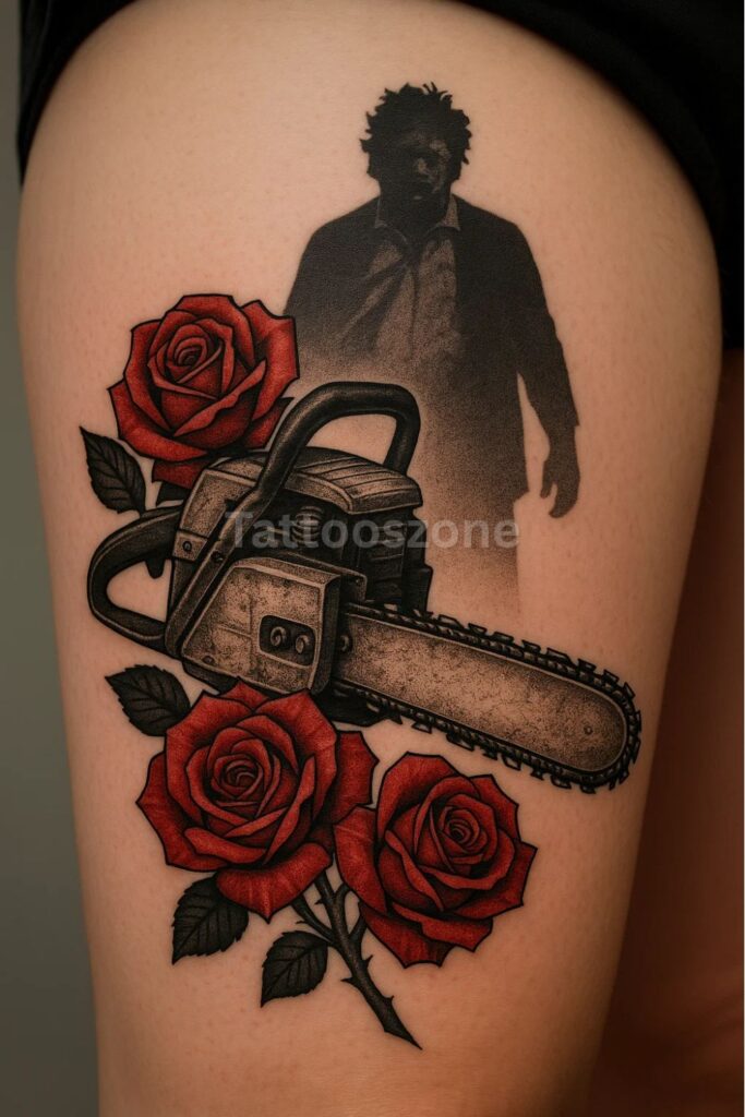 Tattoo of vintage chainsaw