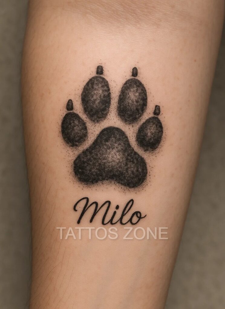 Tattoo with dog name on arm