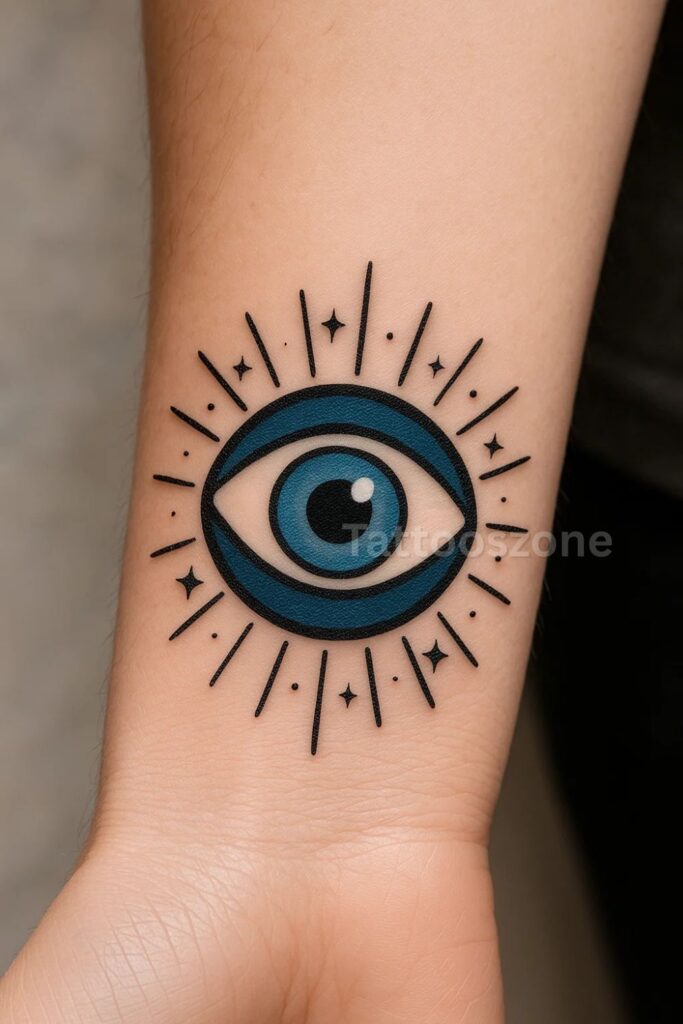 Traditional Blue Evil Eye tattoo design