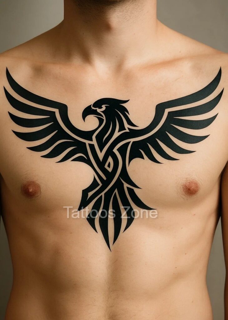 Tribal eagle tattoo on chest