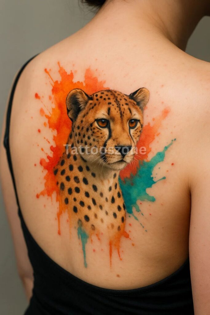 Watercolor Cheetah Splash tattoo