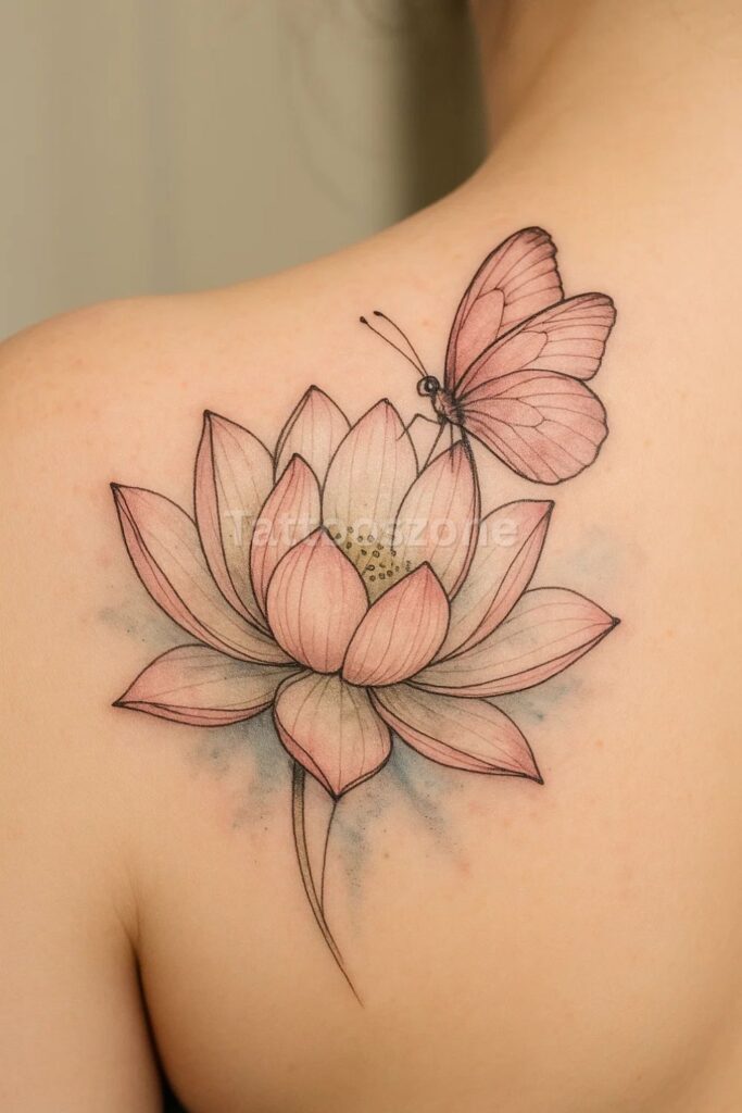 beautiful lotus with butterfly tattoo