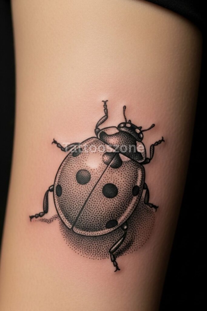 black and gray ladybug tattoo