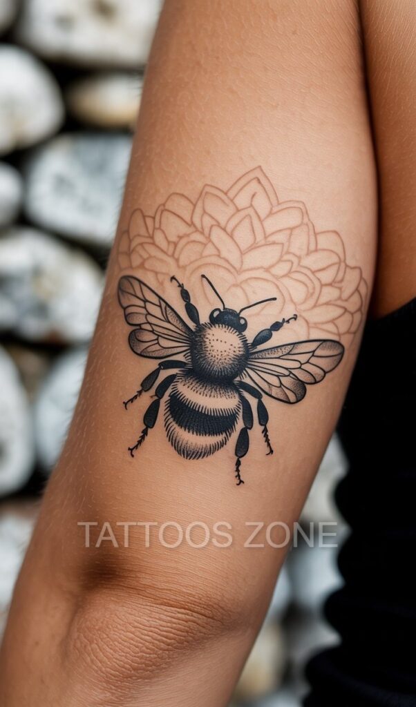 black-ink bumble bee tattoo