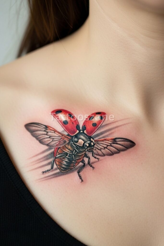 ladybug tattoo with open wings