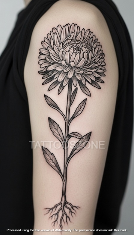 Aster botanical tattoo on arm
