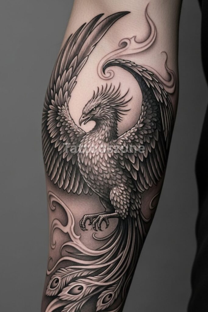 Black and Grey Phoenix Tattoo