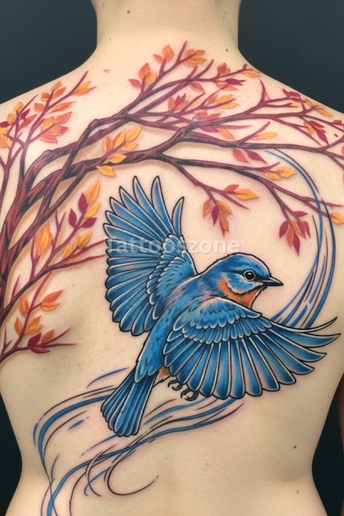 Bluebird Beatrice mid-air tattoo
