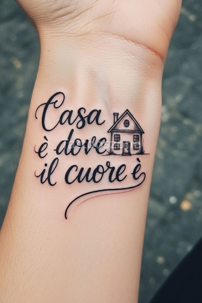 “Casa è Dove il Cuore È” Phrase tattoo design