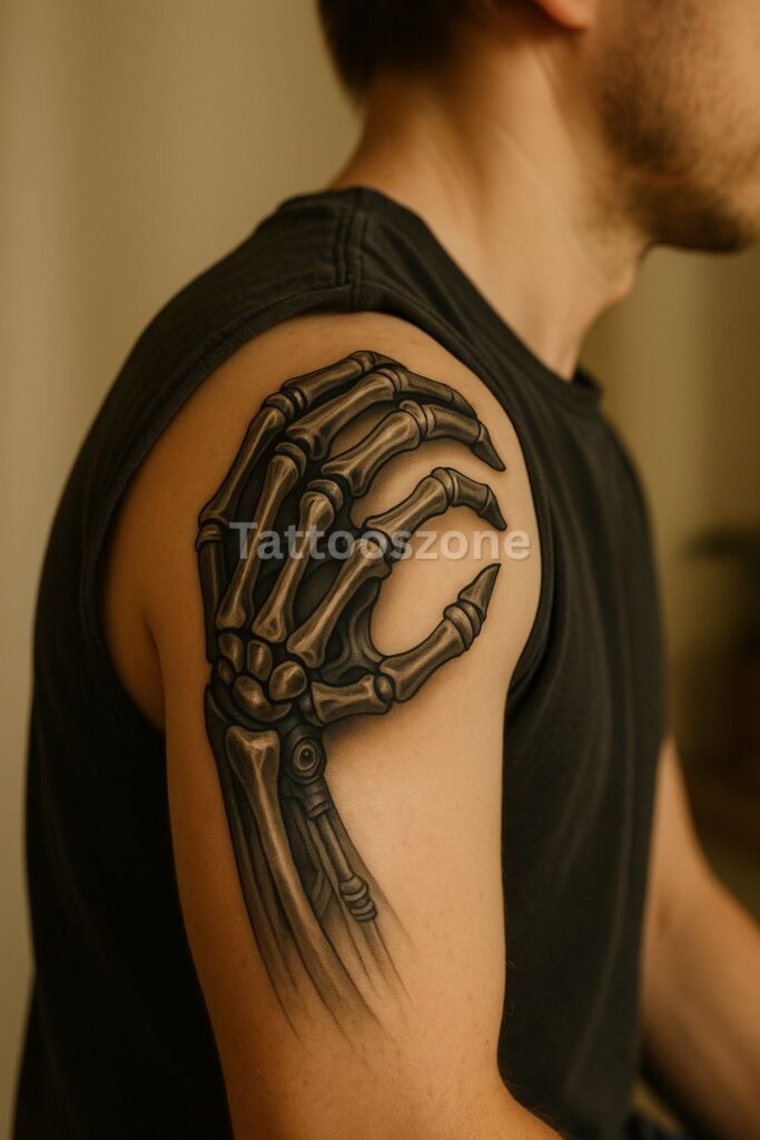 Creepy skeletal hand tattoo