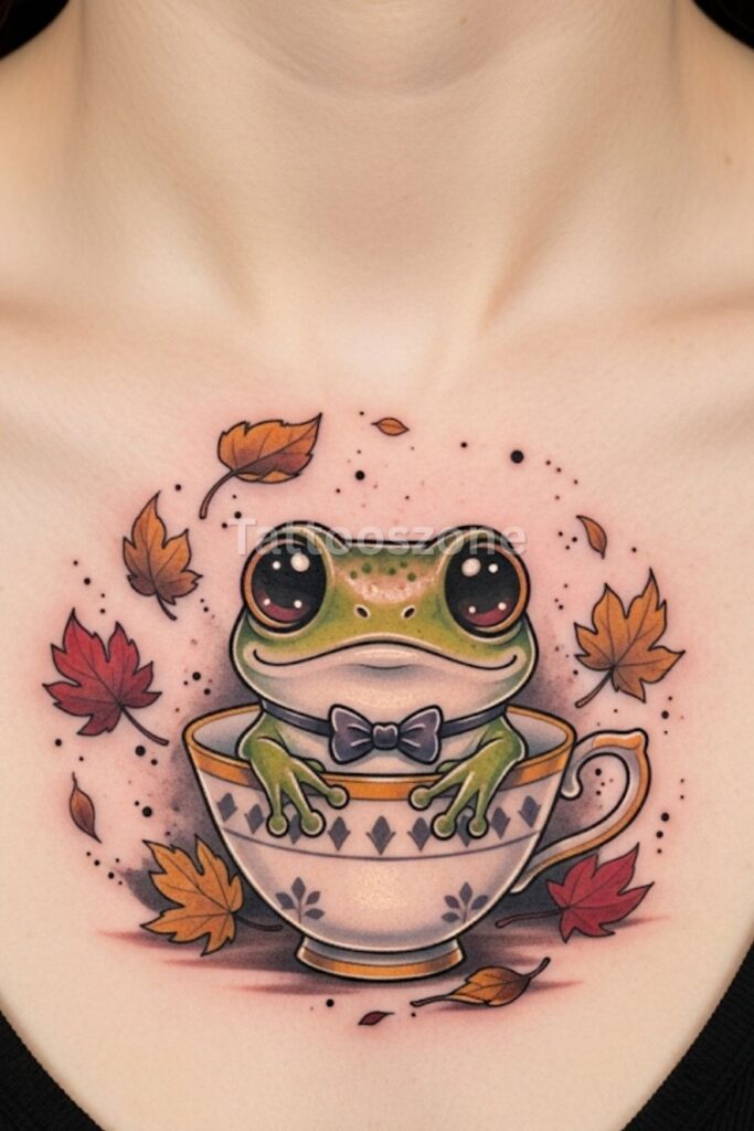 Cute tattoo of a wide-eyed frog