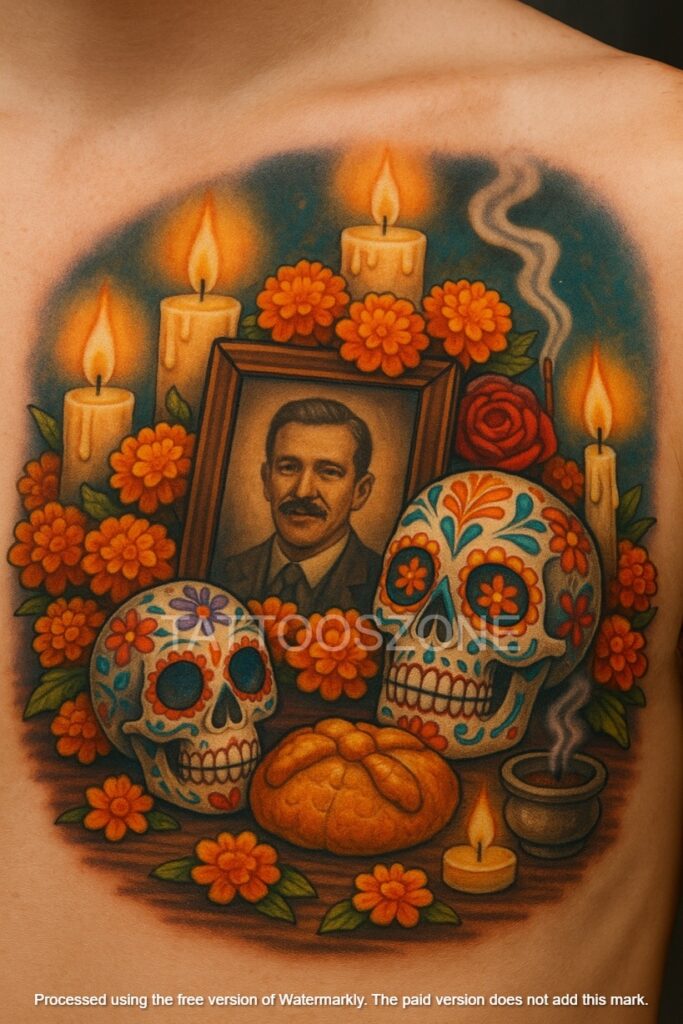 Dia de los Muertos altar on chest