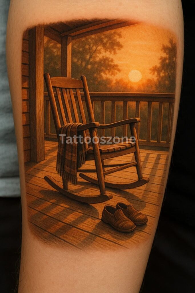 Empty Rocking Chair on a Porch Tattoo design