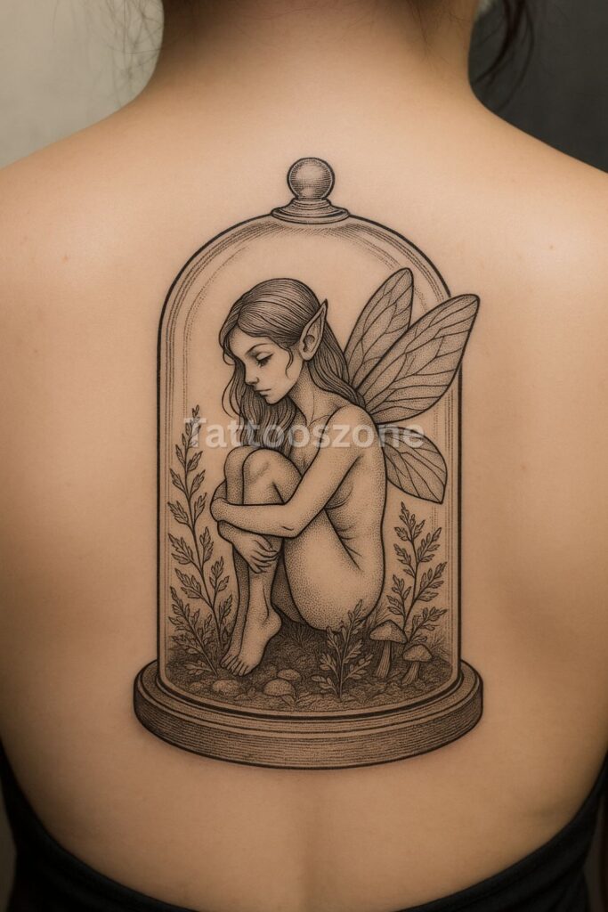 Faerie Under a Glass Cloche tattoo