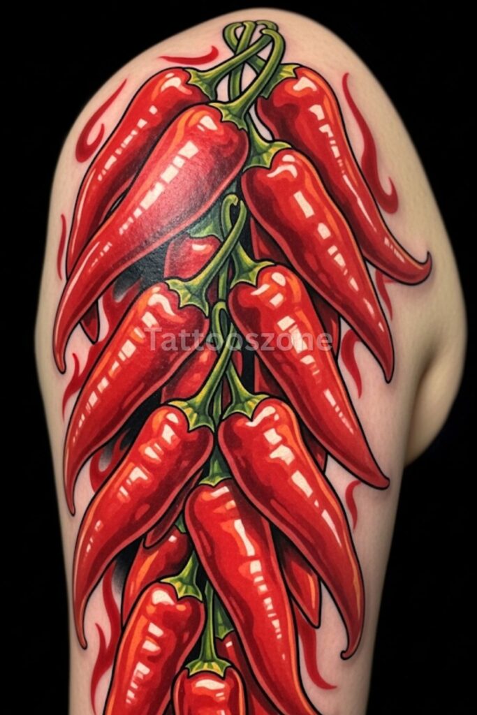 Fiery Red Chili String tattoo