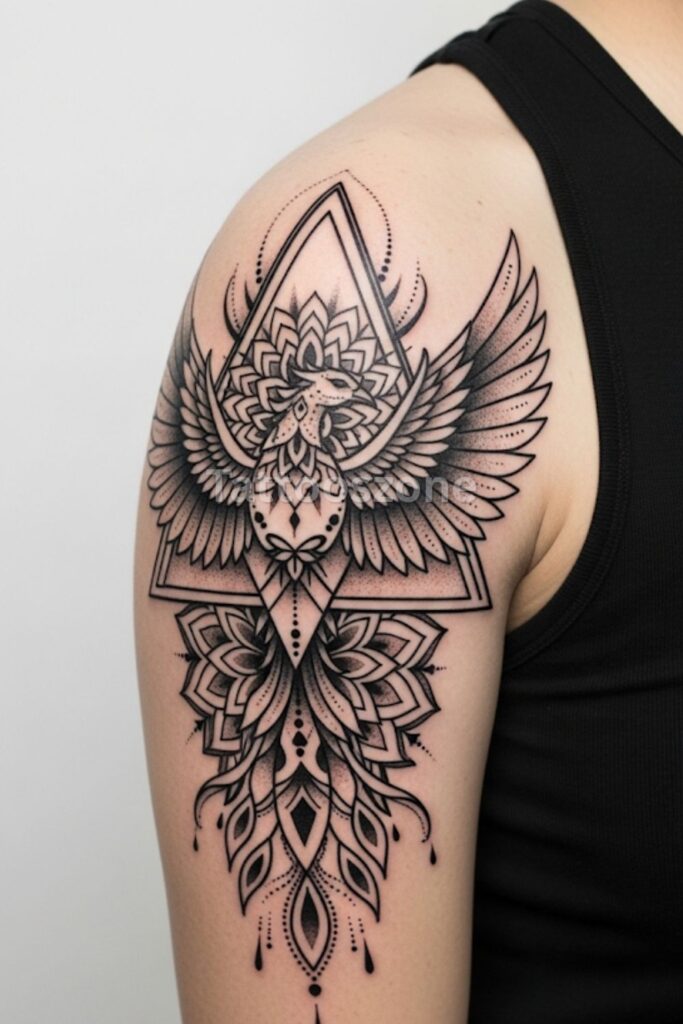 Geometric Phoenix Ink tattoo
