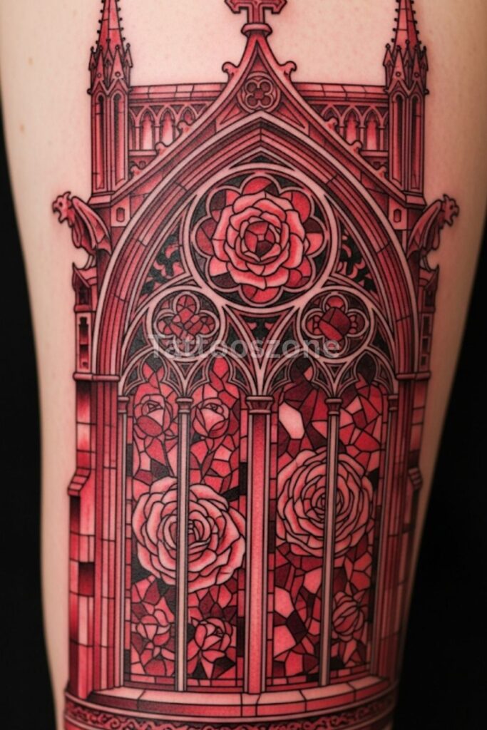 Gothic Arch Window With Red Ink tattoo