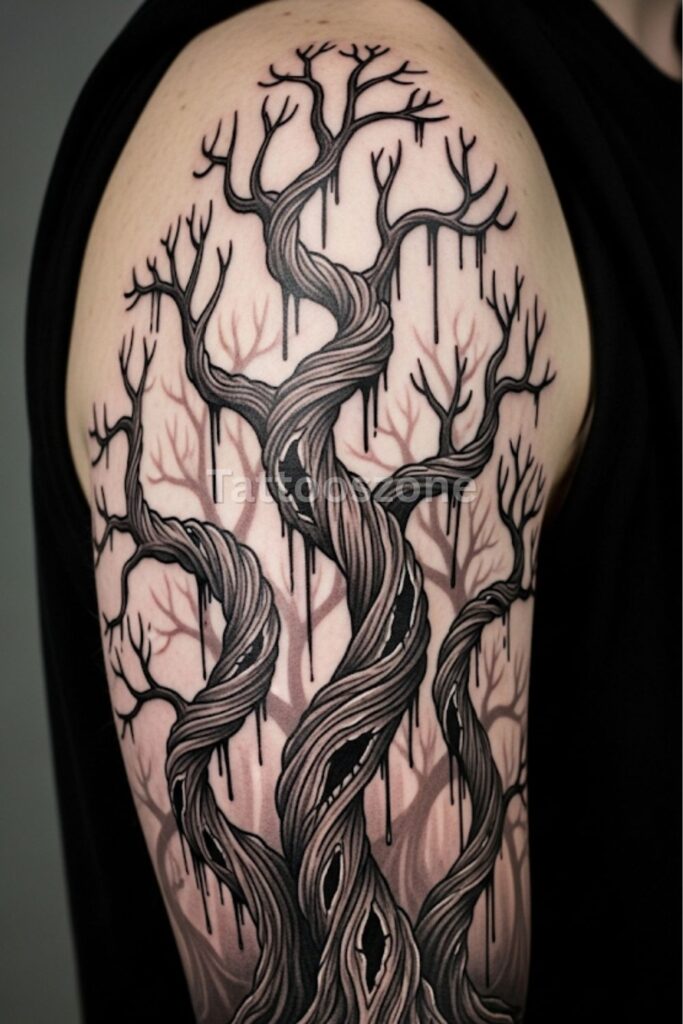 Gothic-style Edelwood trees tattoo