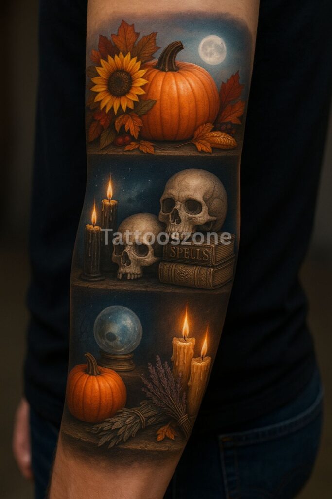 Halloween Mantle Through the Seasons