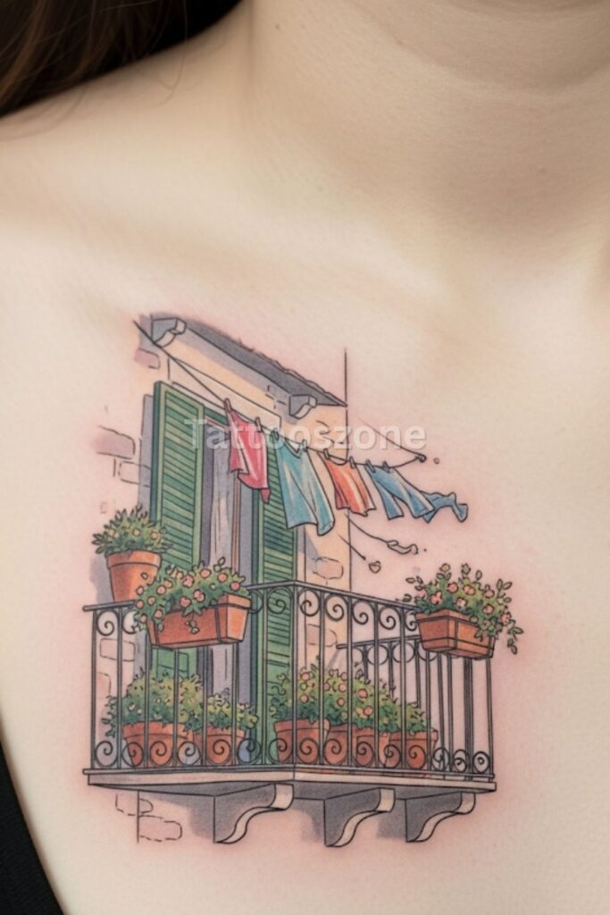 Italian Balcony with Hanging Linens